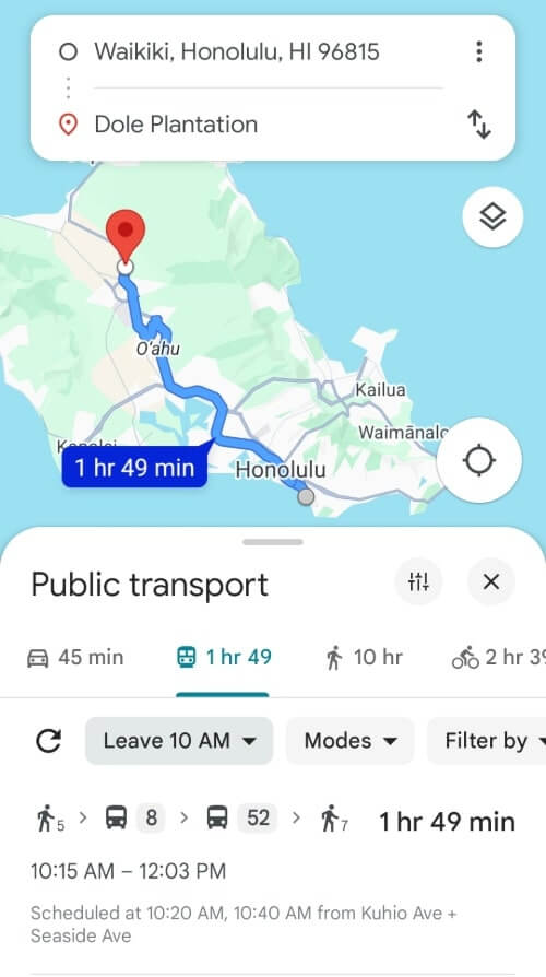 waikiki to dole plantation bus map
