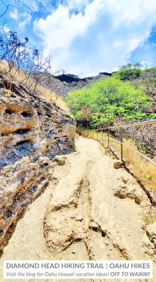 diamond head hike rugged trail. dry gravel and loose rocks