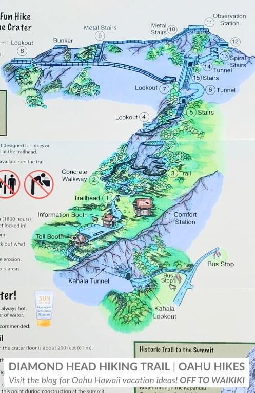 diamond head trail map. how hard is the diamond head hike difficulty