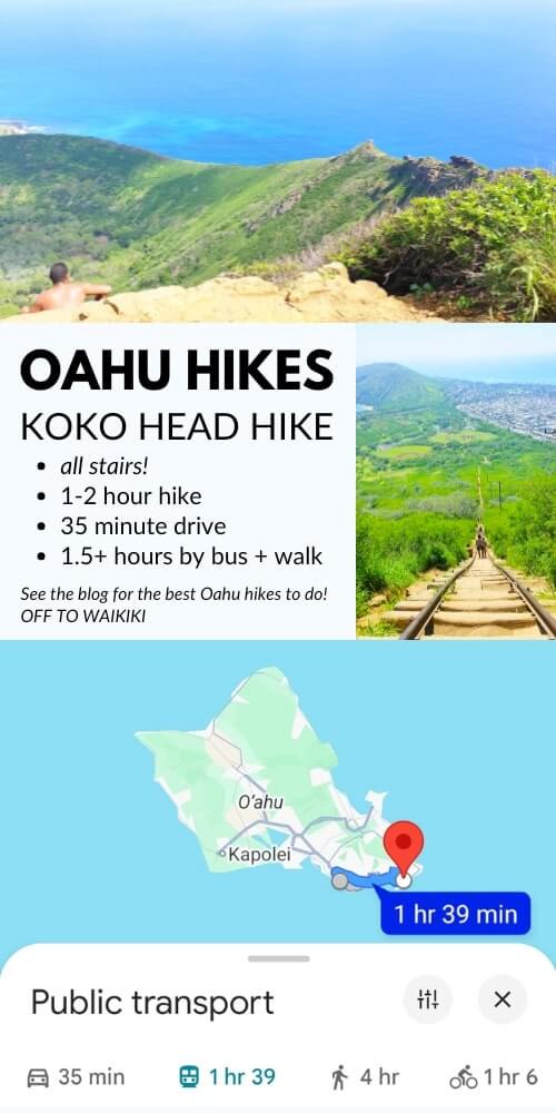 koko head hike without a car. best oahu hikes by bus