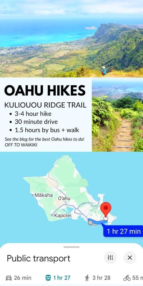 kuliouou ridge trail without a car. best oahu hikes by bus