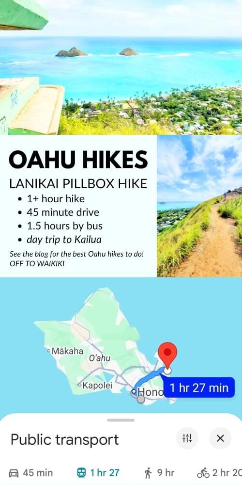 lanikai pillbox hike without a car. best oahu hikes by bus