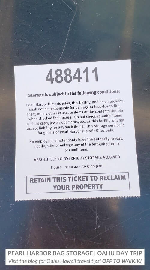 pearl harbor baggage storage ticket