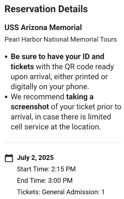 pearl harbor uss arizona reservations