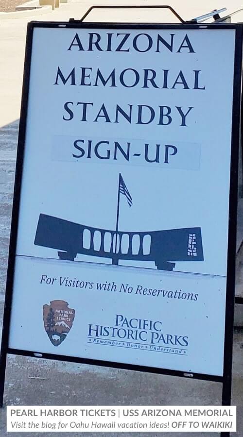 uss arizona standby tickets