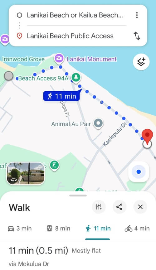 kailua beach to lanikai beach map