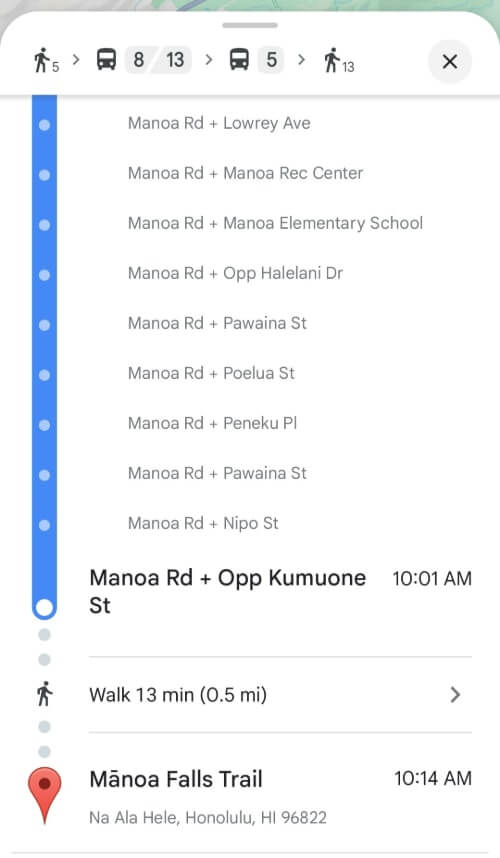manoa falls bus stops