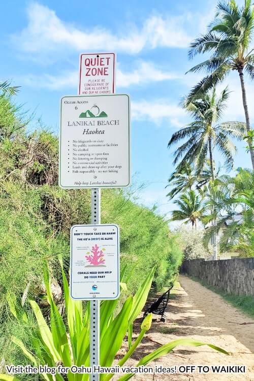 walking to lanikai beach access. haokea drive. ocean beach access 6