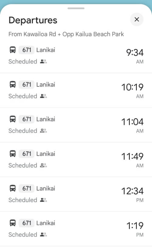 lanikai bus schedule fo bus route 671
