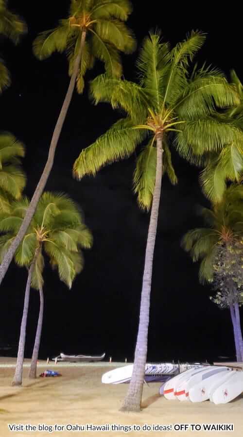 kuhio beach at night near duke statue