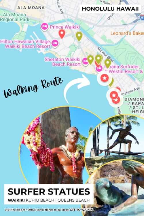 waikiki surfer statues map